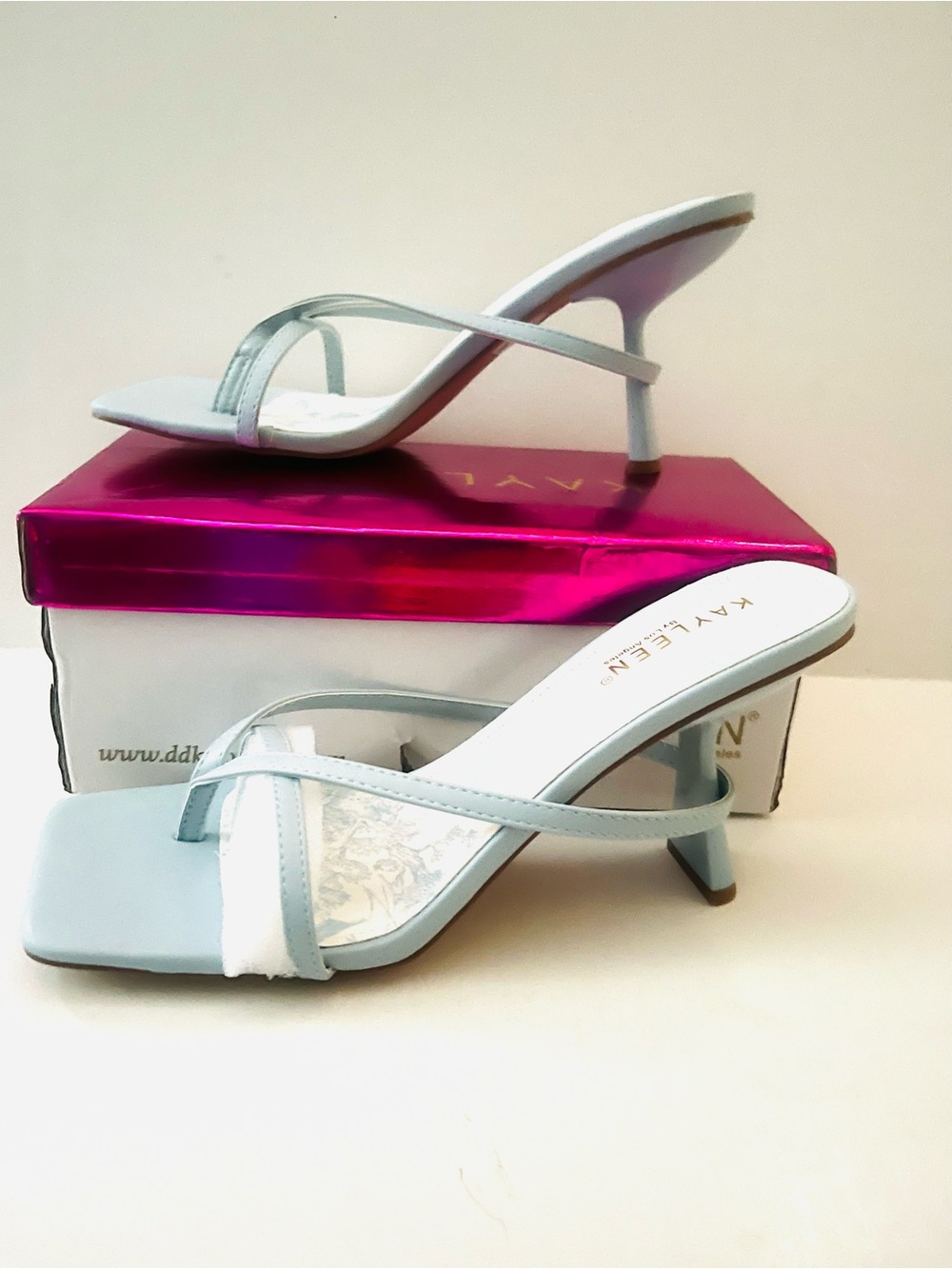 Kayleen by Los Angeles Light Blue Strappy Kitten Heel Sandals - Picture 4 of 5